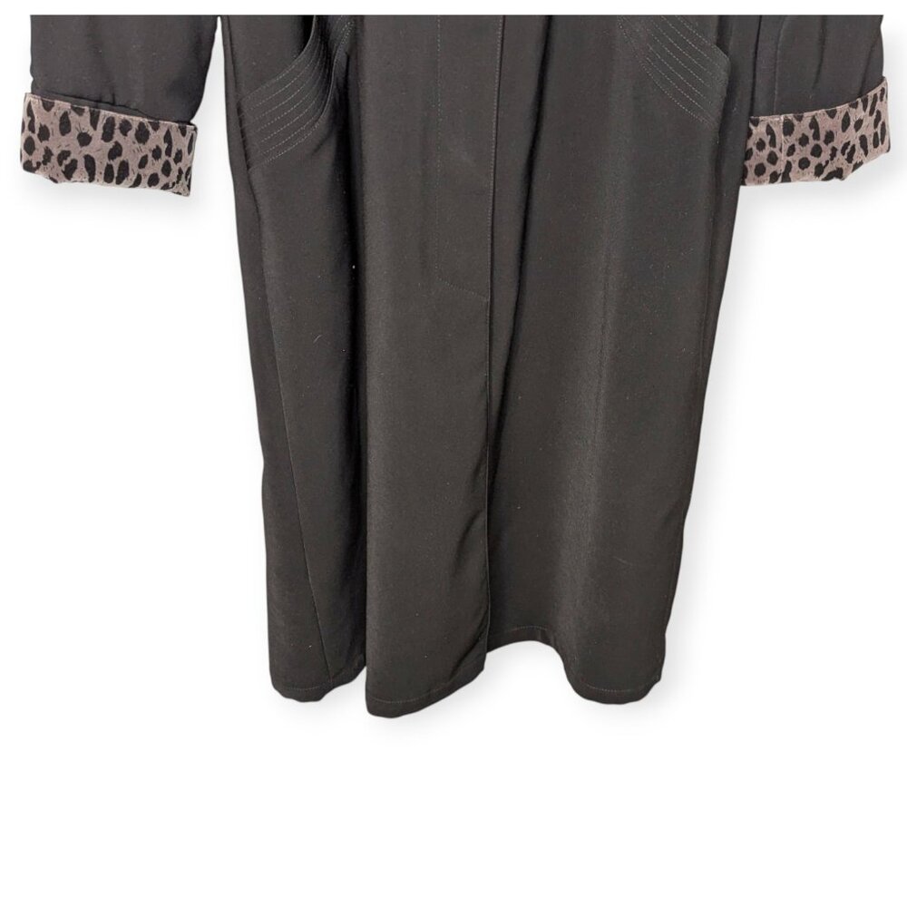 Vintage Rainshedder Elegant Black Coat with Leopard Print Accents Womens Size 14 - Picture 4 of 16